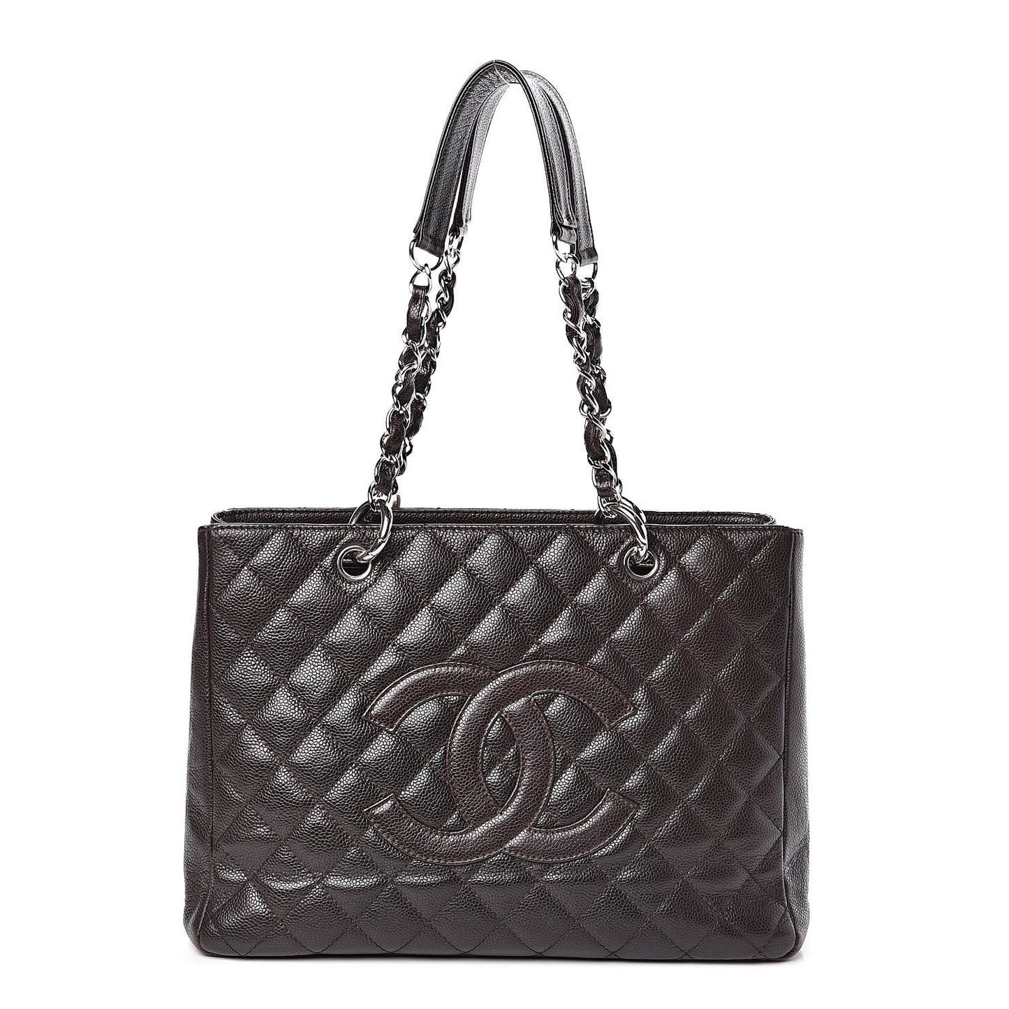 Caviar Quilted Grand Shopping Tote GST Dark Brown