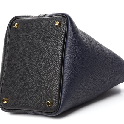 Hermes Taurillon Clemence Casaque Picotin Lock 18 PM Blue Nuit Black Blue Frida 7 of 10