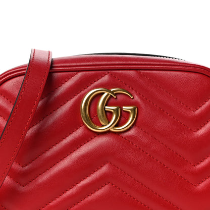 Gucci Calfskin Matelasse Mini GG Marmont Chain Shoulder Bag Hibiscus Red 9 of 11