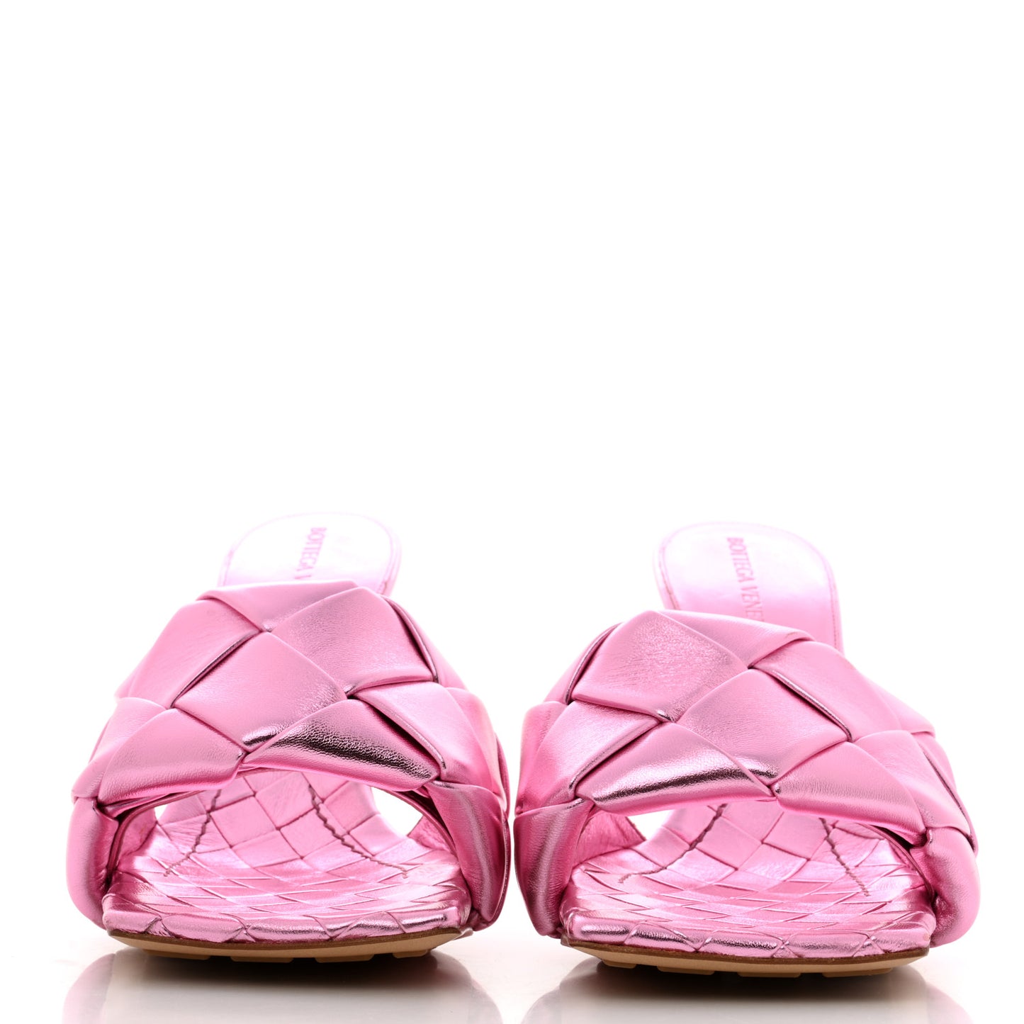 Metallic Nappa Maxi Intrecciato Lido 90mm Mule Sandals 39 Azalea