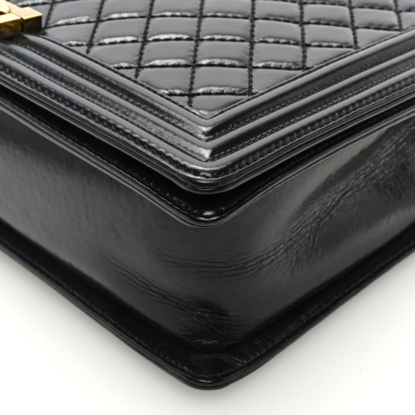 Glazed Calfskin Quilted Large Boy Flap Black