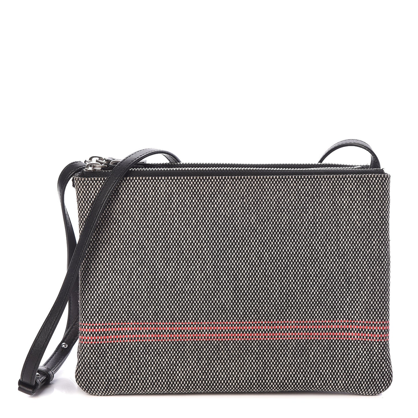 Cotton Canvas Large Trio Crossbody Bag Black White