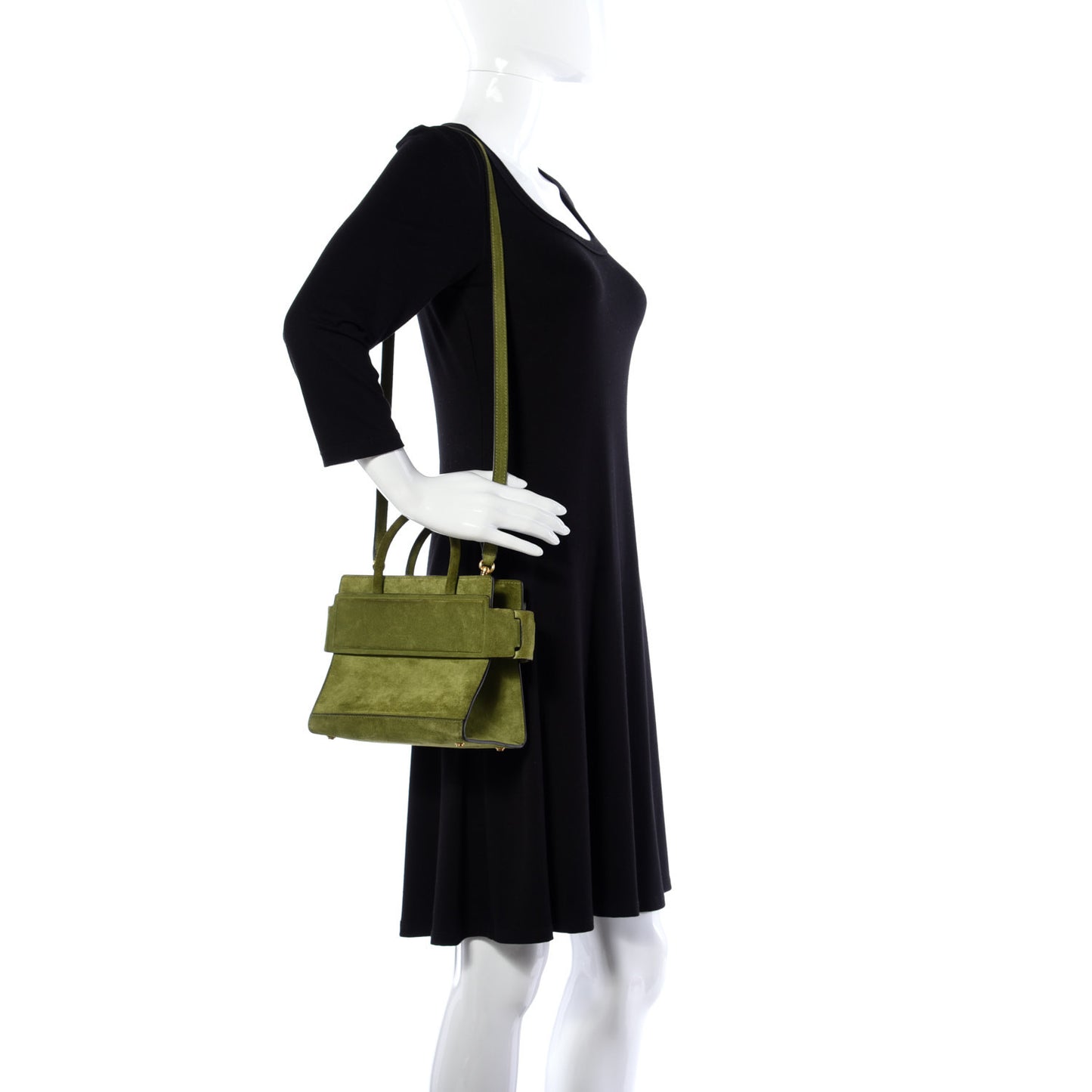 Suede Calfskin Mini Horizon Satchel Olive