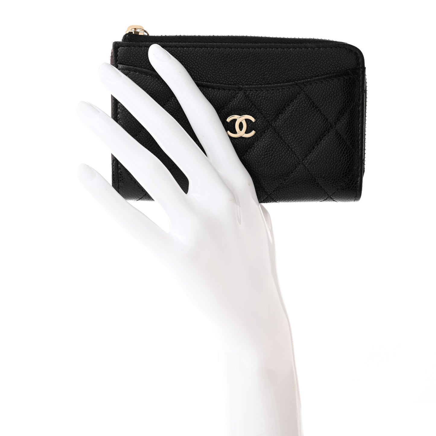 Caviar Quilted Zip Card Holder Black