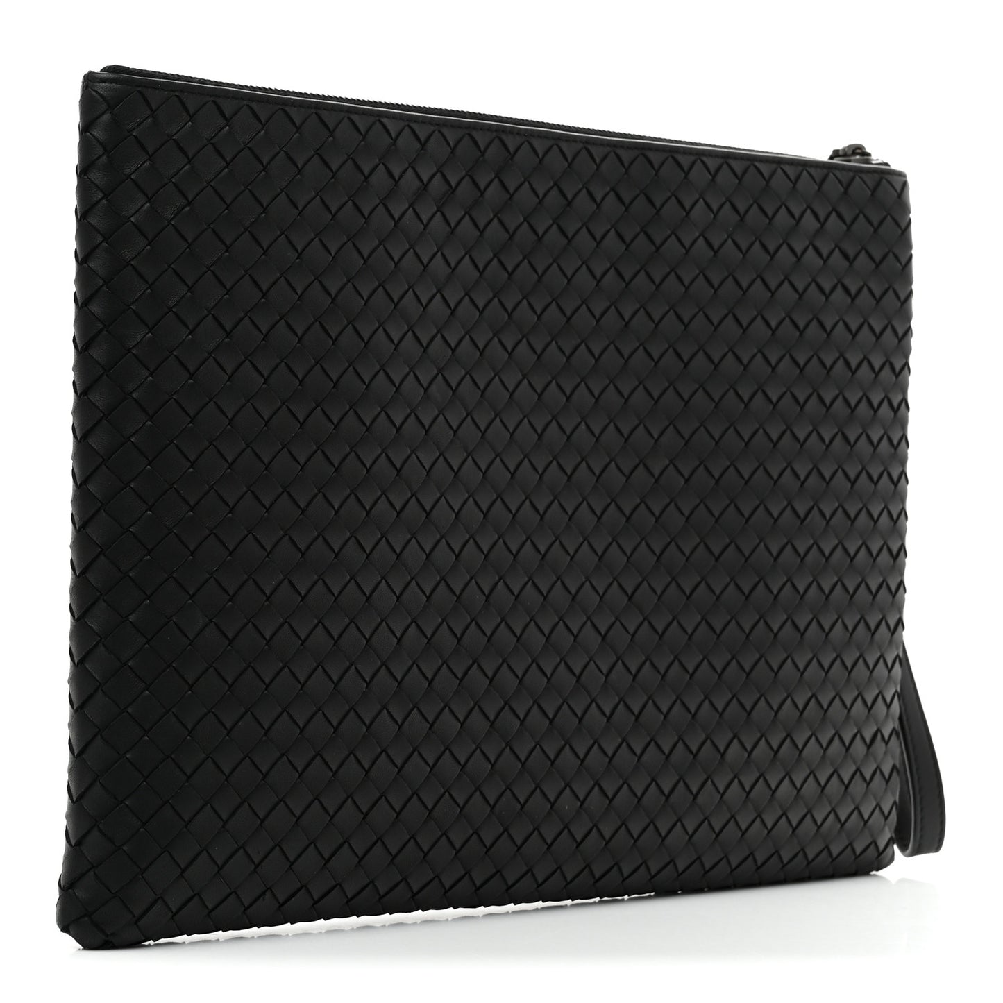 Nappa Intrecciato Large Flat Wristlet Zip Pouch Black