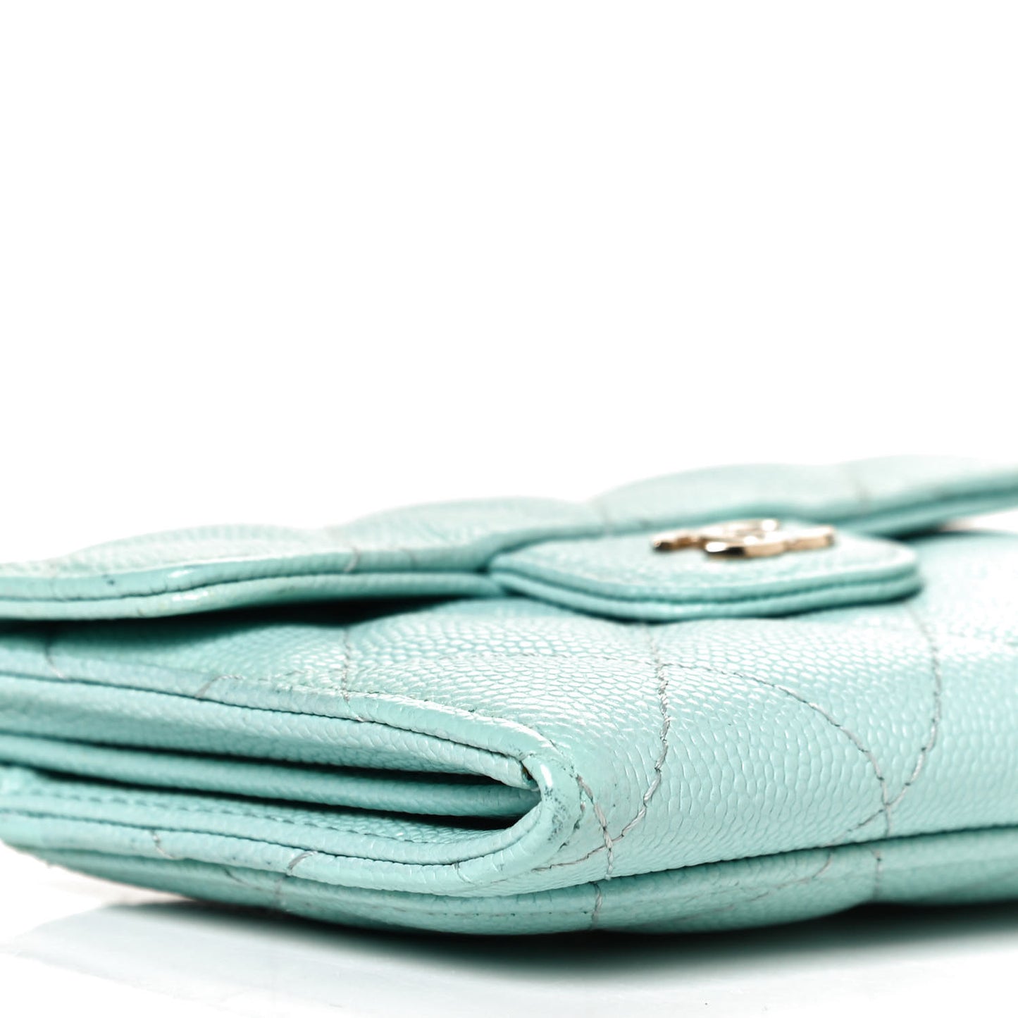 Caviar Quilted Flap Card Holder Wallet Light Blue
