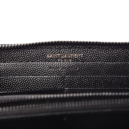 Saint Laurent Grain De Poudre Matelasse Chevron Monogram Zip Around Wallet Black Dove White 6 of 10