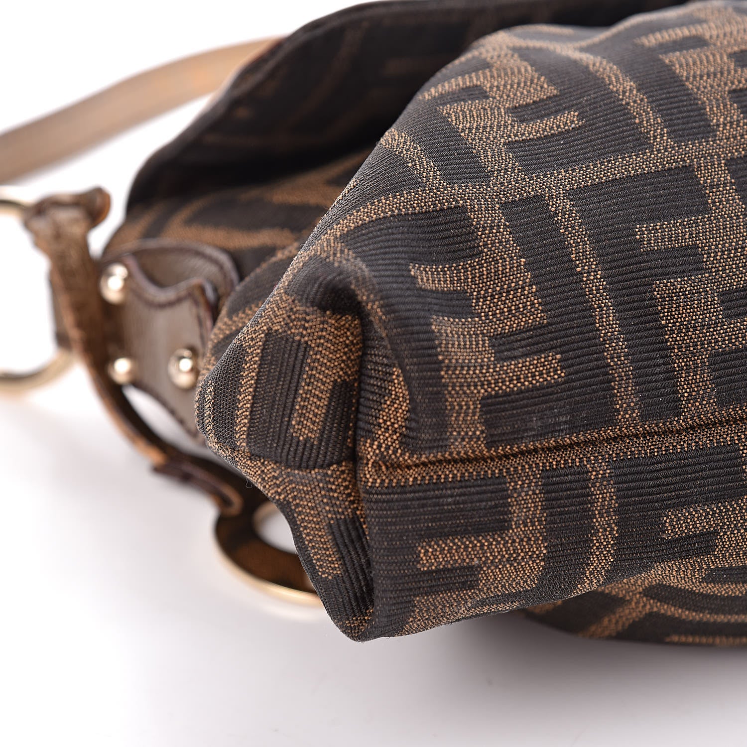 Fendi Zucca Laminated Vachetta Small Chef Shoulder Bag Tobacco Bronzo 7 of 18