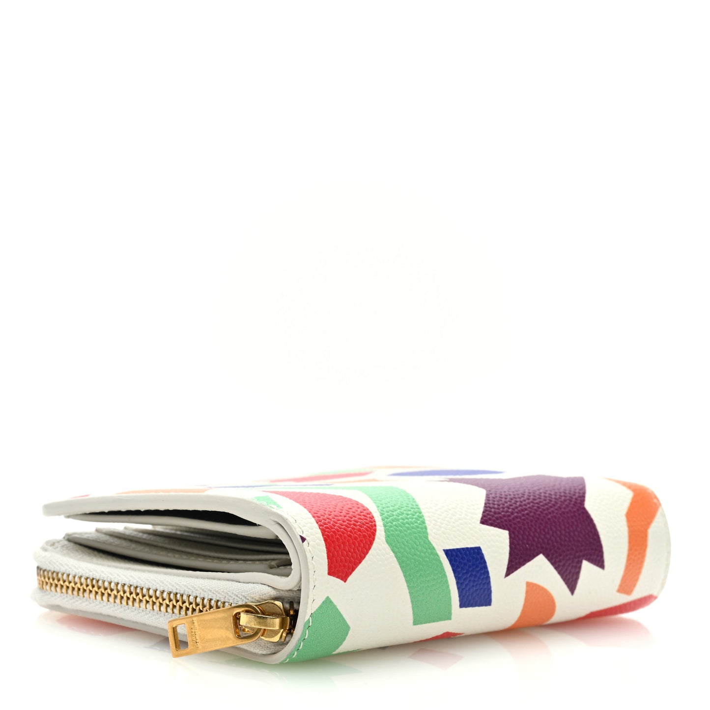 Grained Calfskin Paris Compact Zip Around Wallet White Multicolor
