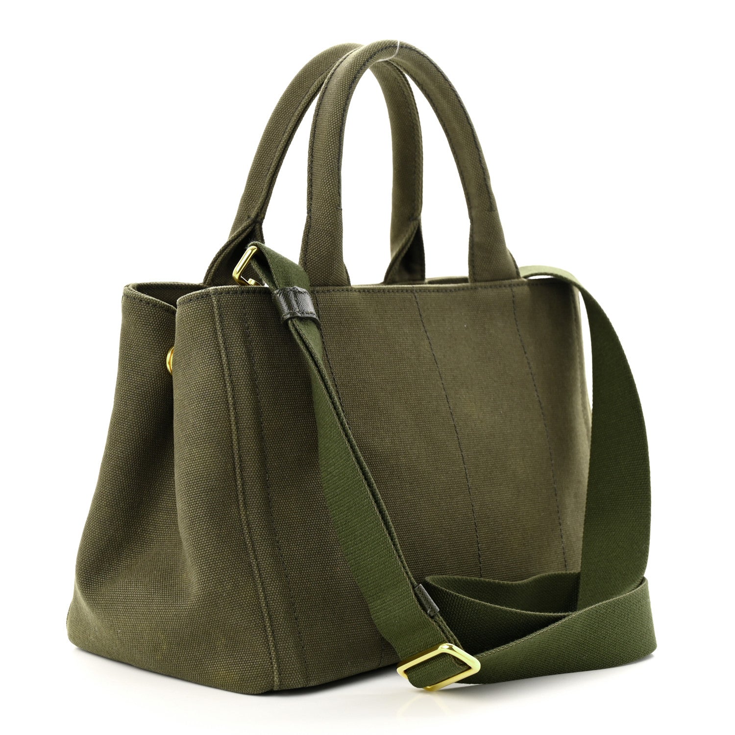 Prada Canvas Studded Crystal Canapa Tote Militare 3 of 10