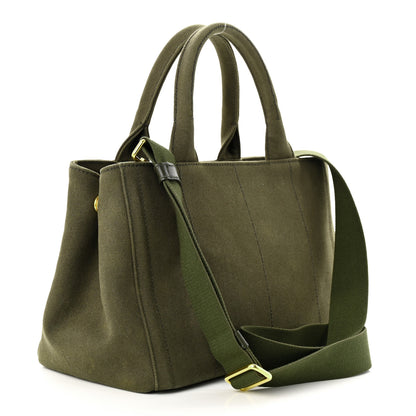 Prada Canvas Studded Crystal Canapa Tote Militare 3 of 10