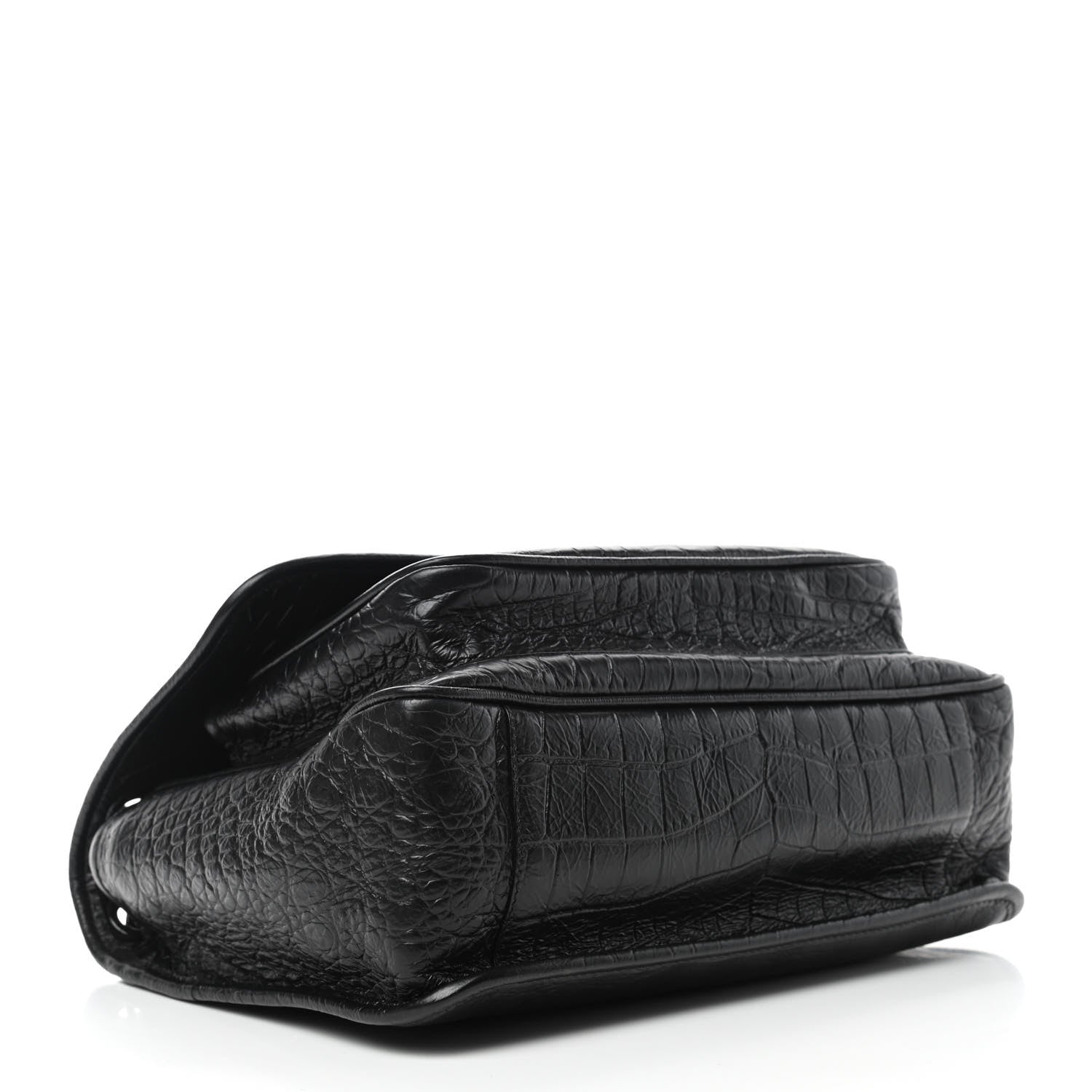 Saint Laurent Crocodile Embossed Lambskin Monogram Medium Niki Chain Satchel Black 3 of 4