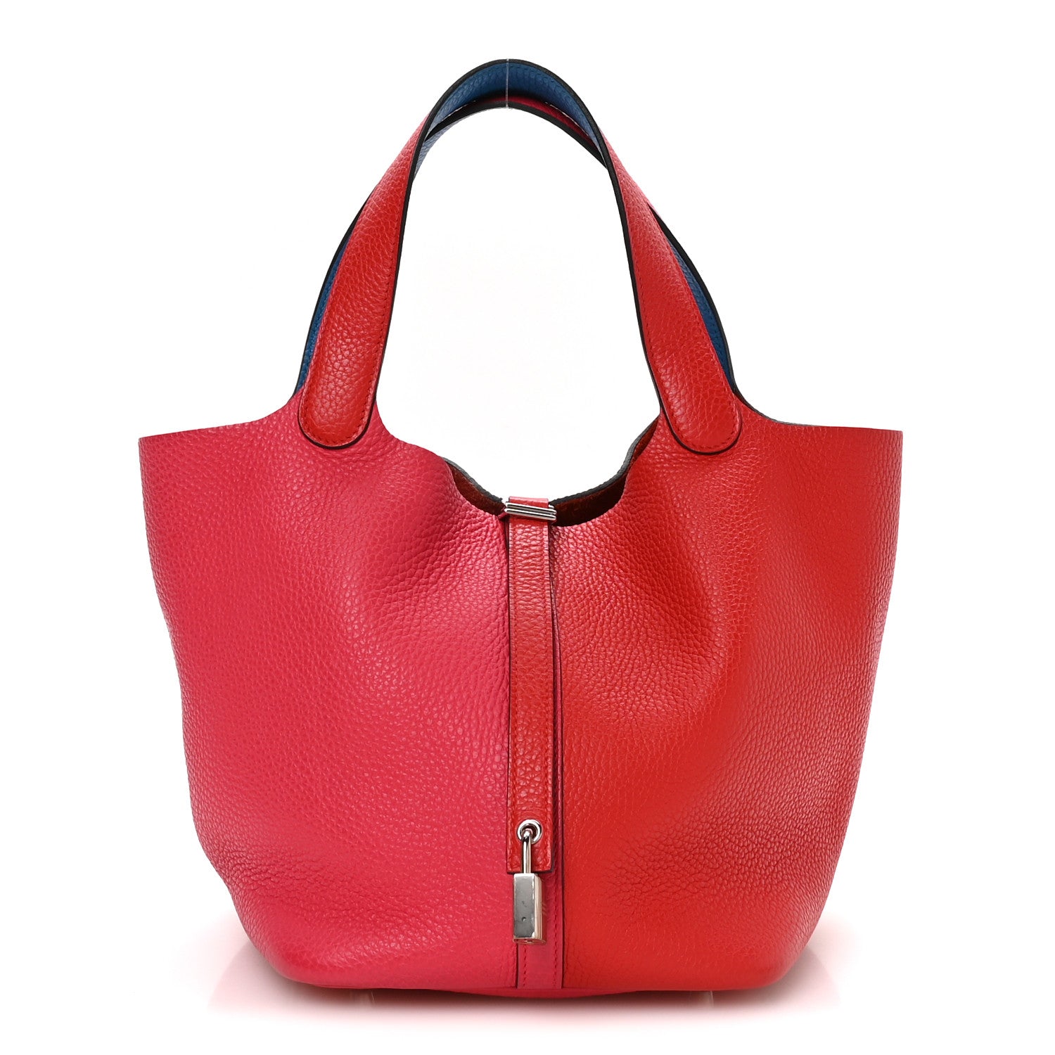 Hermes Taurillon Clemence Casaque Picotin Lock 22 MM Rouge De Coeur Rose Extreme Bleu Zanzibar 1 of 12