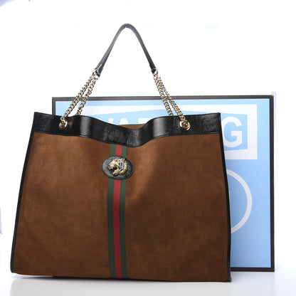 Gucci Suede Patent Maxi Rajah Chain Tote Nocciola Black 9 of 9