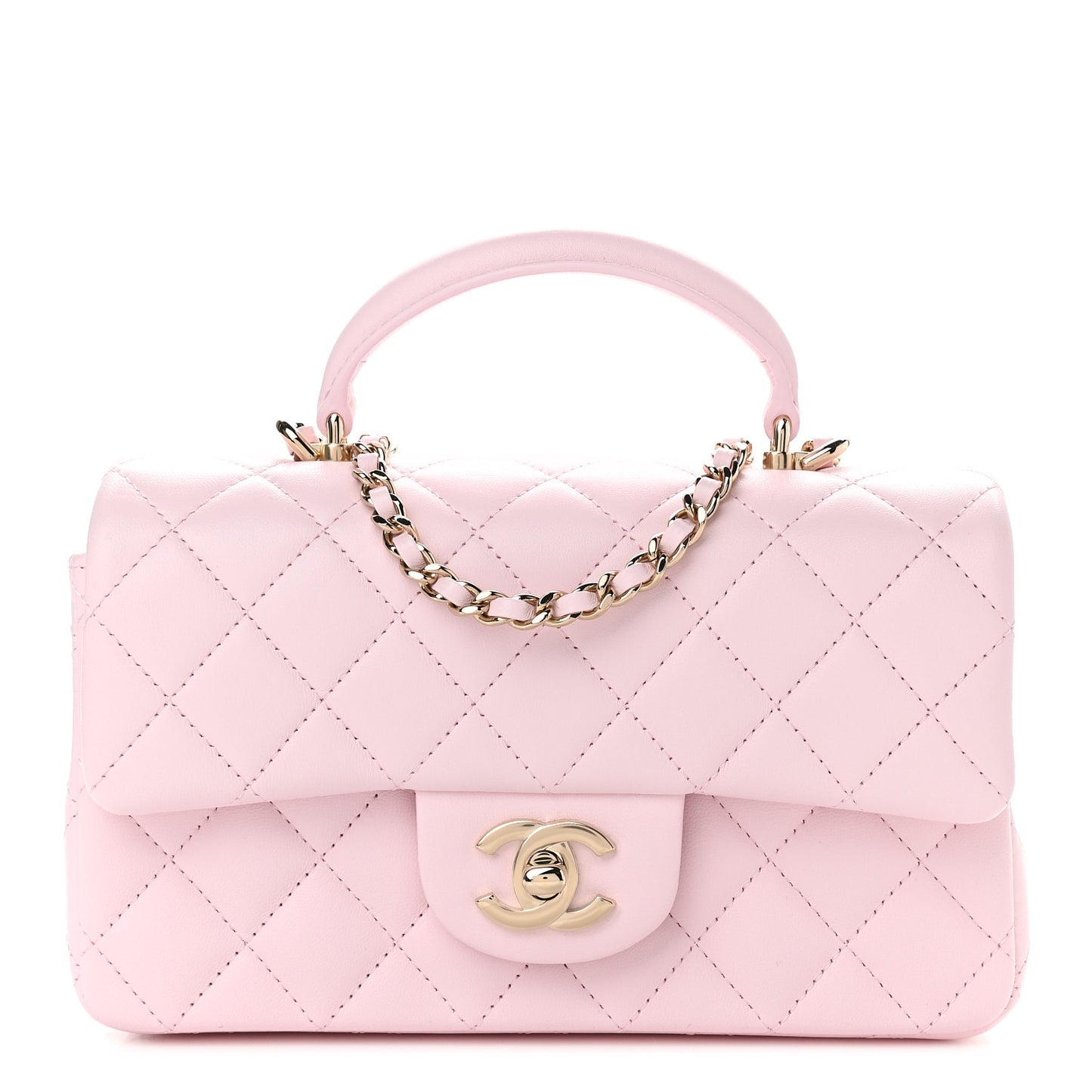 Lambskin Quilted Mini Top Handle Rectangular Flap Light Pink