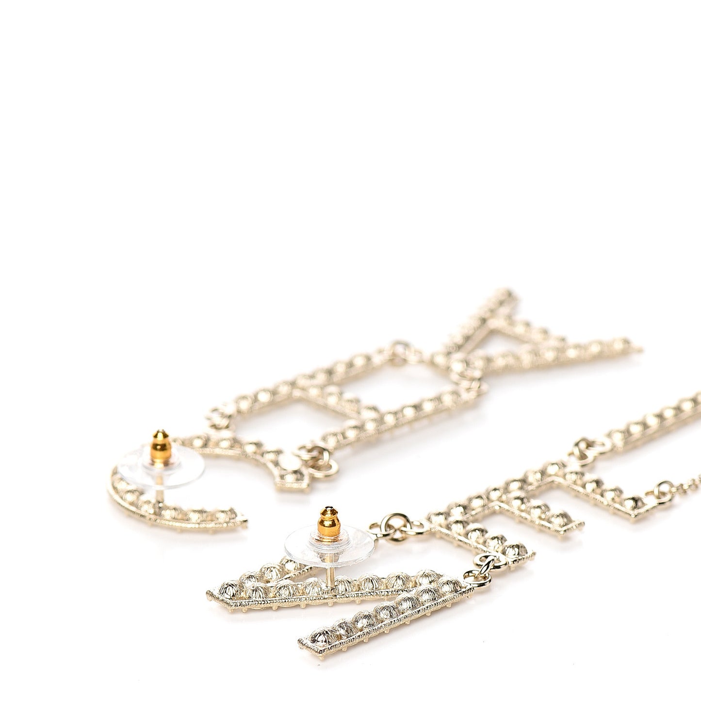 Crystal Cha-Nel Logo Drop Earrings Gold