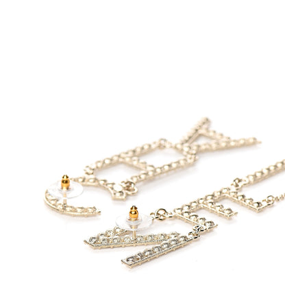 Chanel Crystal Cha-Nel Logo Drop Earrings Gold 3 of 5