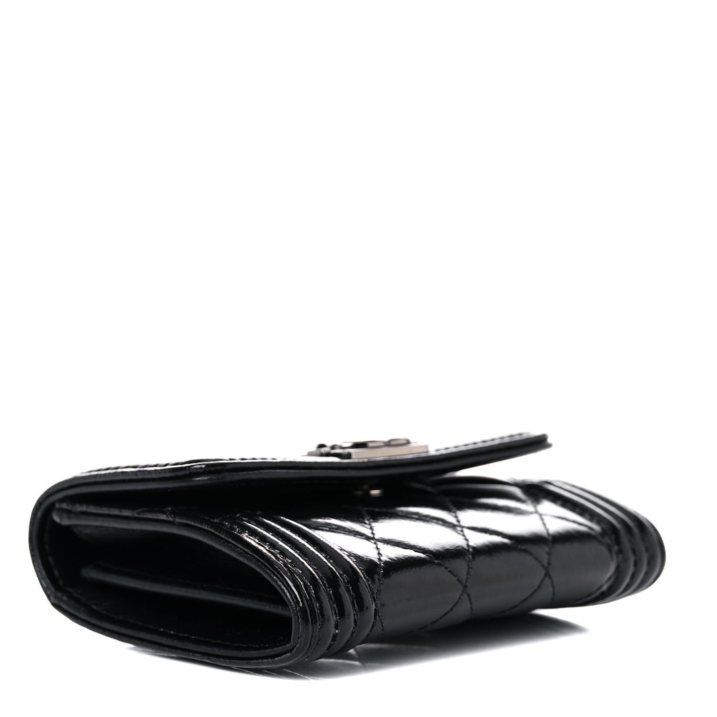 Distressed Patent Quilted Boy Flap Card Holder Wallet Black