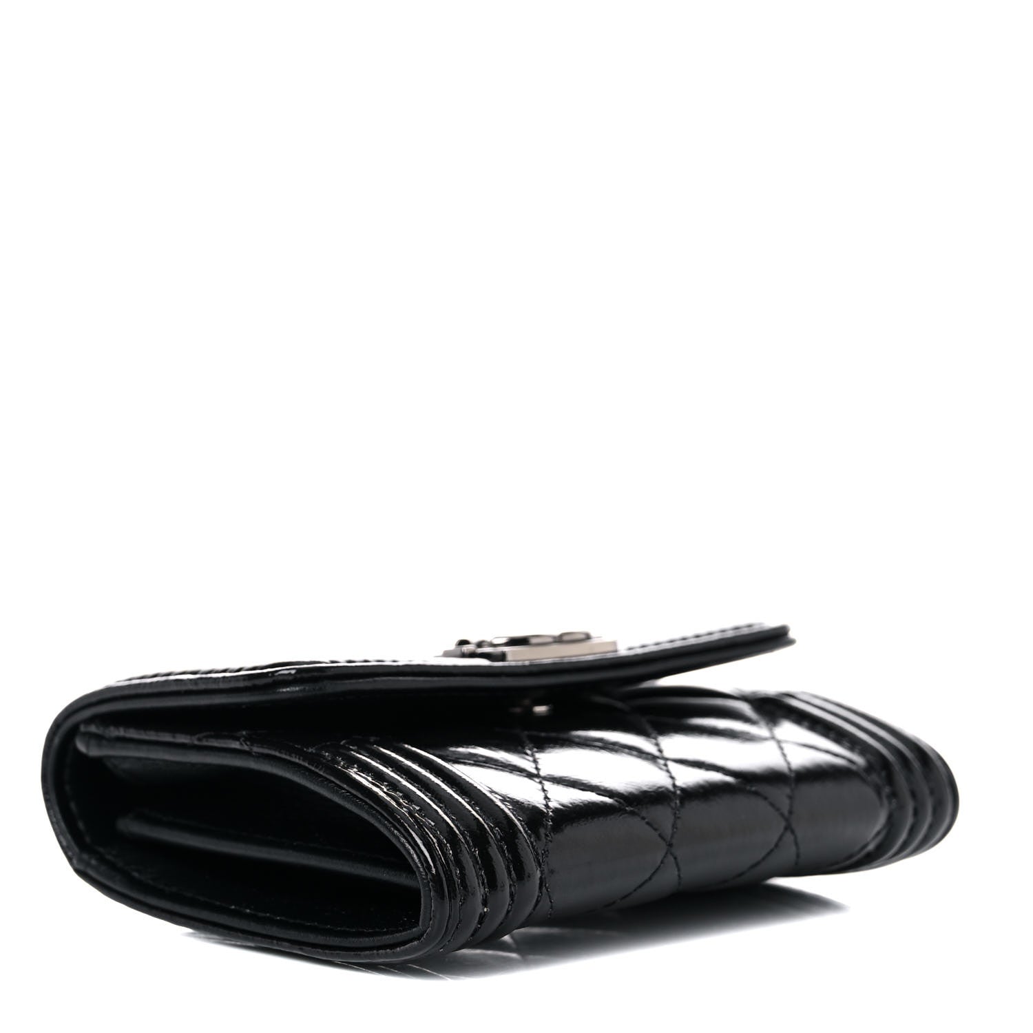 Chanel Distressed Patent Quilted Boy Flap Card Holder Wallet Black 4 of 11