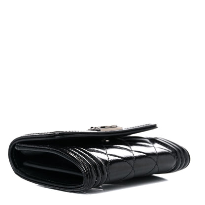 Chanel Distressed Patent Quilted Boy Flap Card Holder Wallet Black 4 of 11