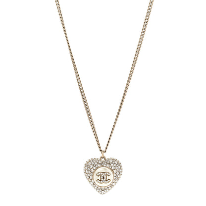 Chanel Pearl Crystal CC Heart Necklace Gold Pearly White 1 of 7