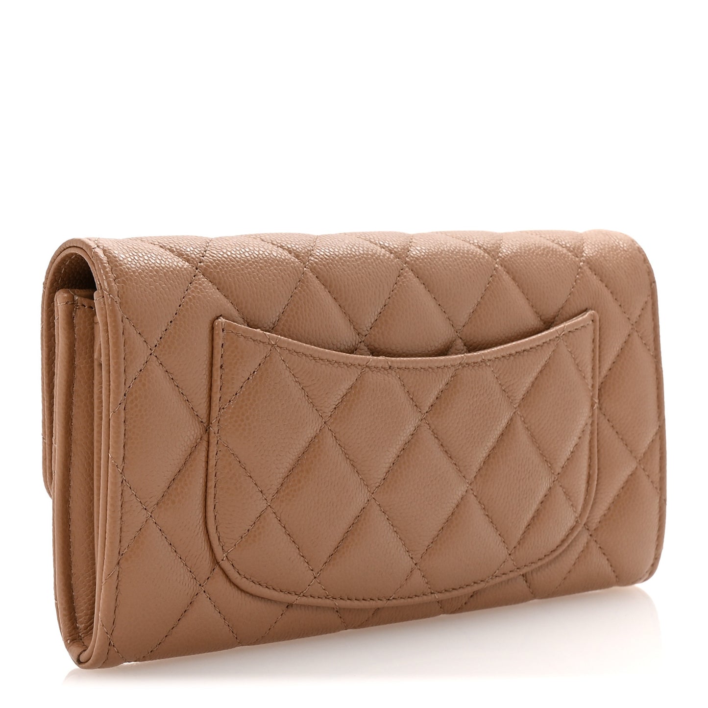 Caviar Quilted Large Gusset Flap Wallet Beige