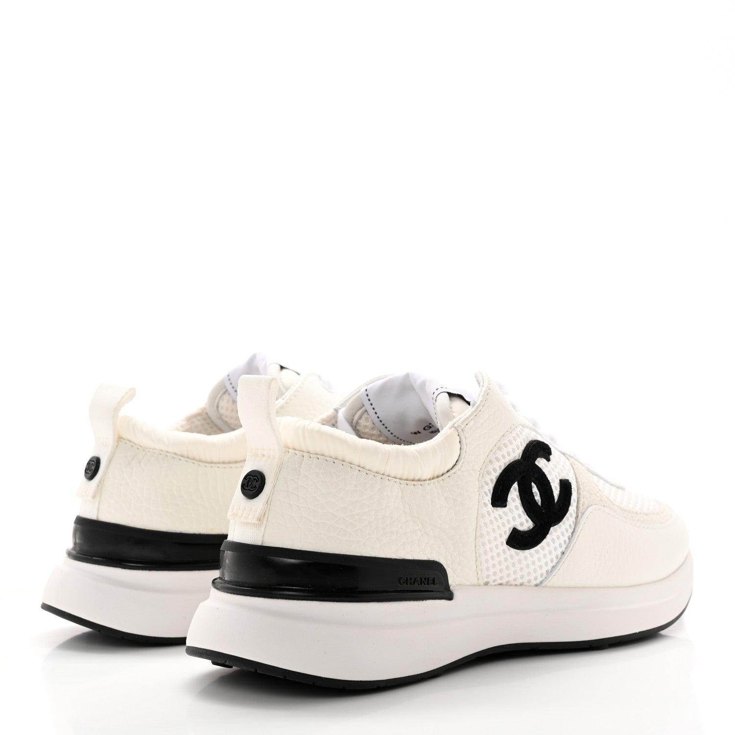 Chanel Calfskin Mesh Lycra Suede Womens Logo Sneakers 36 White Black 4 of 8