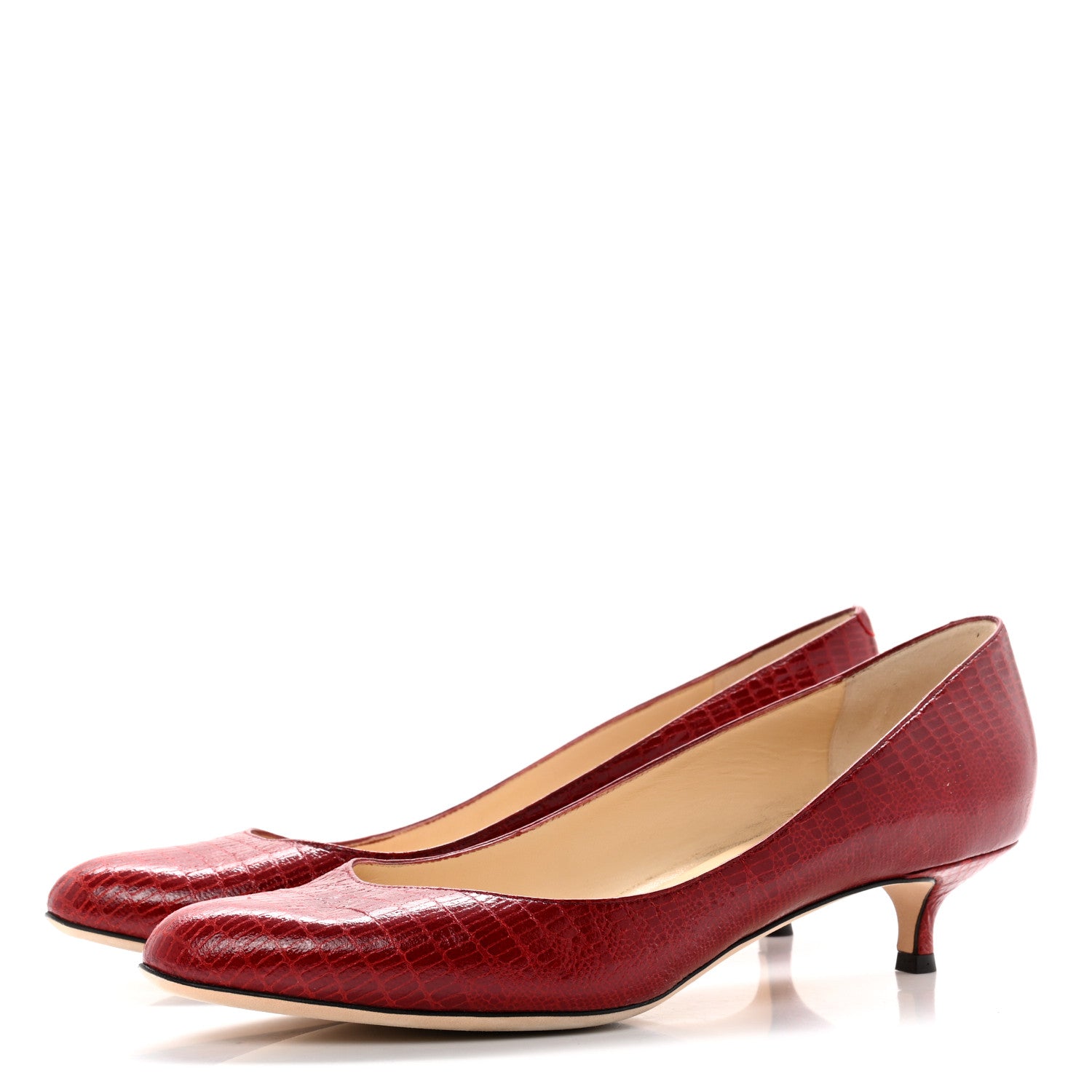 Jimmy Choo Lizard Embossed Angelica Low Heel Pumps 41 Red 3 of 7