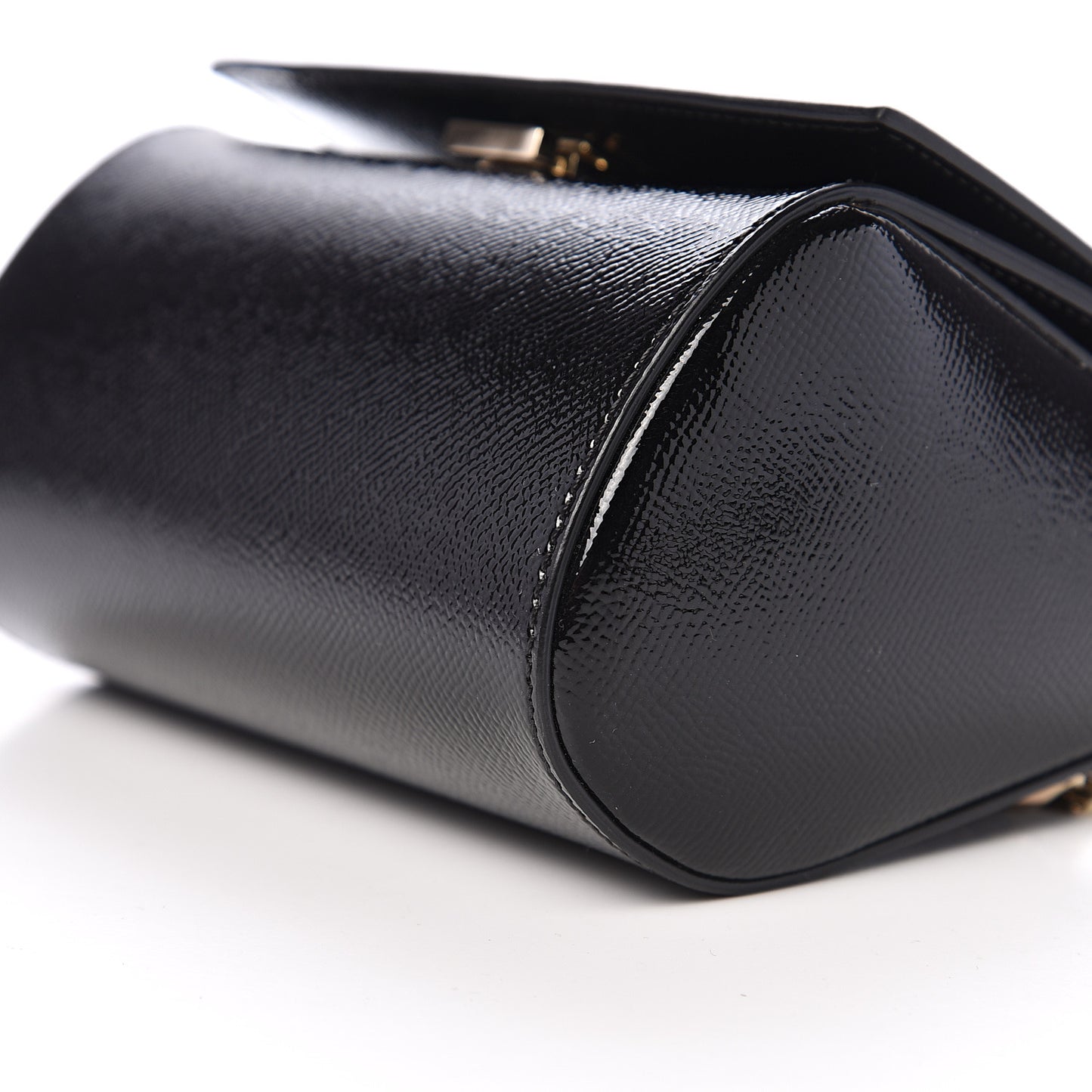 Textured Patent Calfskin Mini Pandora Box Chain Crossbody Bag Black