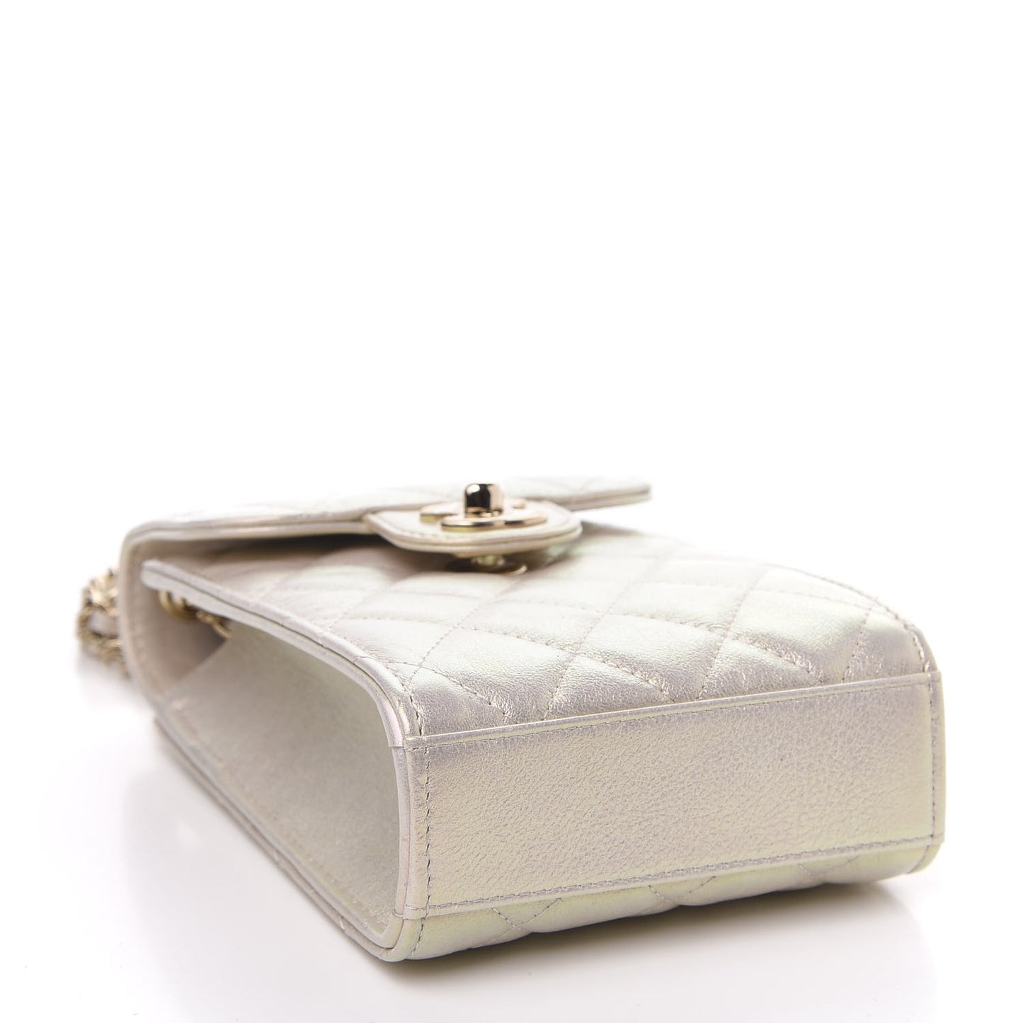Iridescent Lambskin Quilted CC Phone Holder Ivory