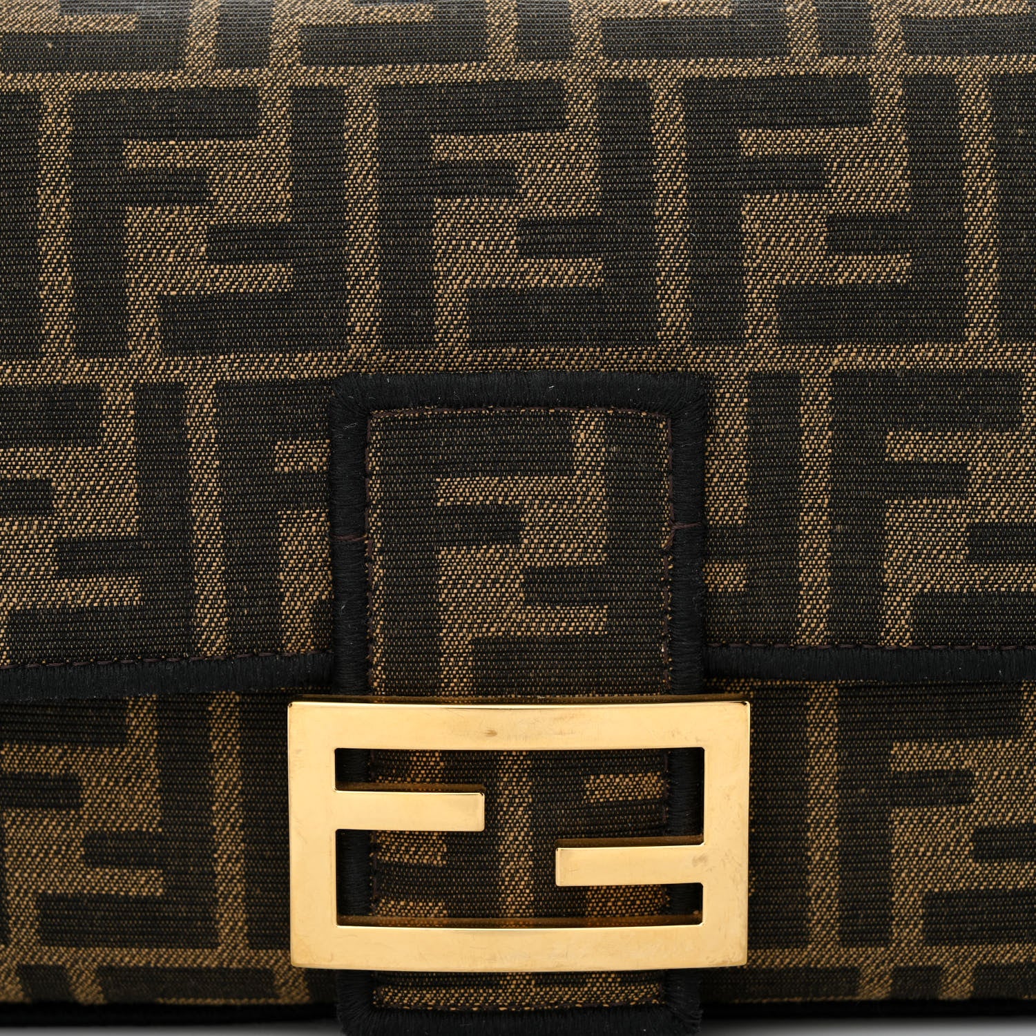 Fendi Fabric Jacquard FF 1974 Medium Baguette Tobacco Moro Black 8 of 11