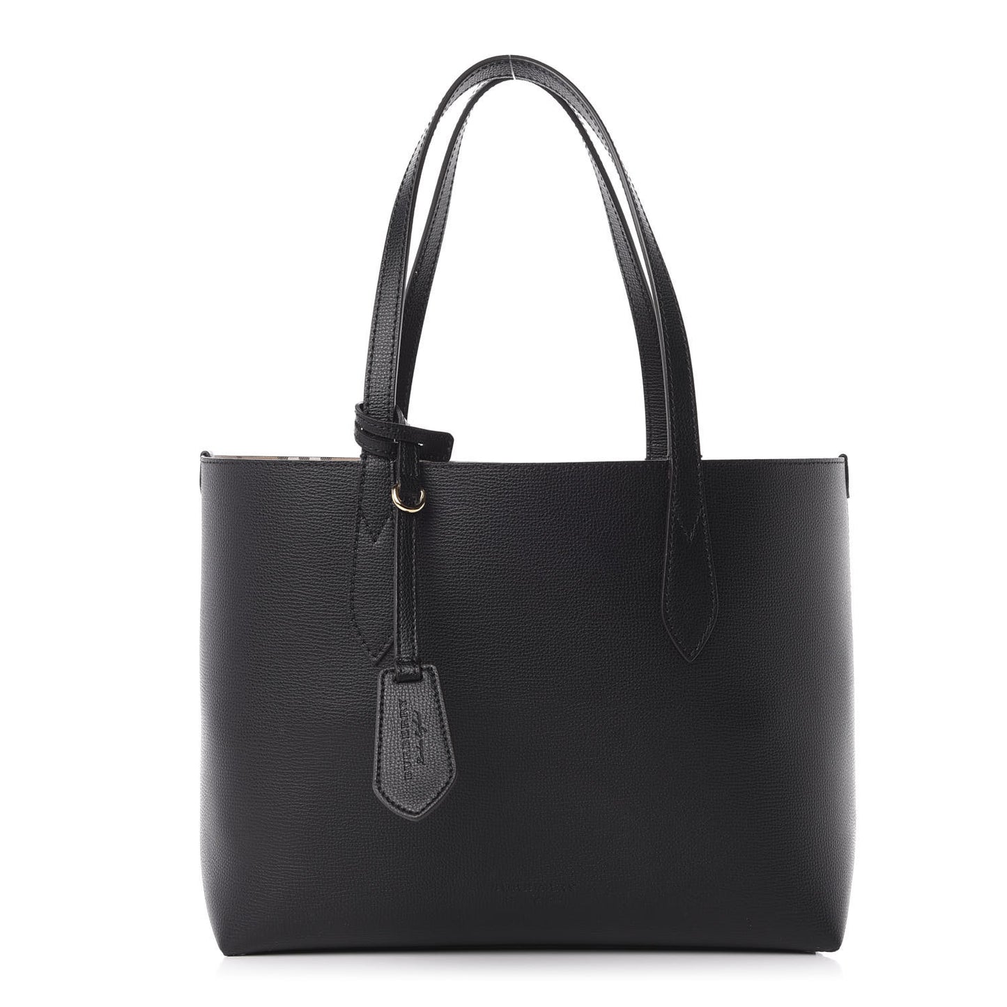 Grainy Calfskin Haymarket Check Small Reversible Tote Black