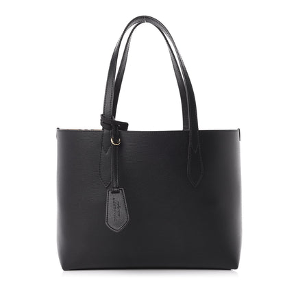 Burberry Grainy Calfskin Haymarket Check Small Reversible Tote Black 1 of 10
