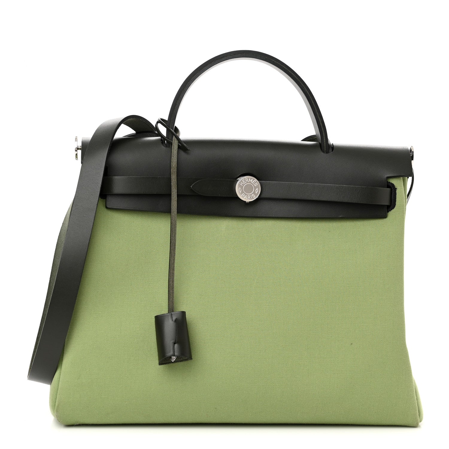 Hermes Military Toile Vache Hunter Herbag Zip Retourne 31 PM Vert Criquet Black 3 of 14