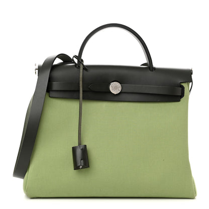 Hermes Military Toile Vache Hunter Herbag Zip Retourne 31 PM Vert Criquet Black 3 of 14