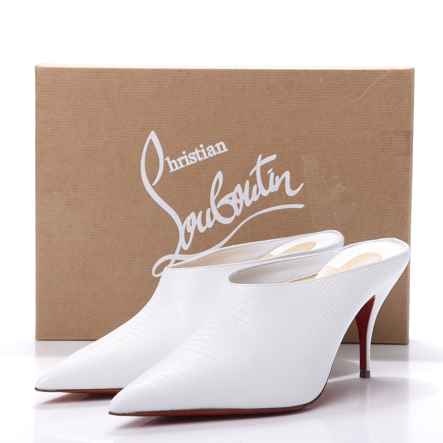 Calfskin Lizard Embossed Quart 80 Mules 38 White