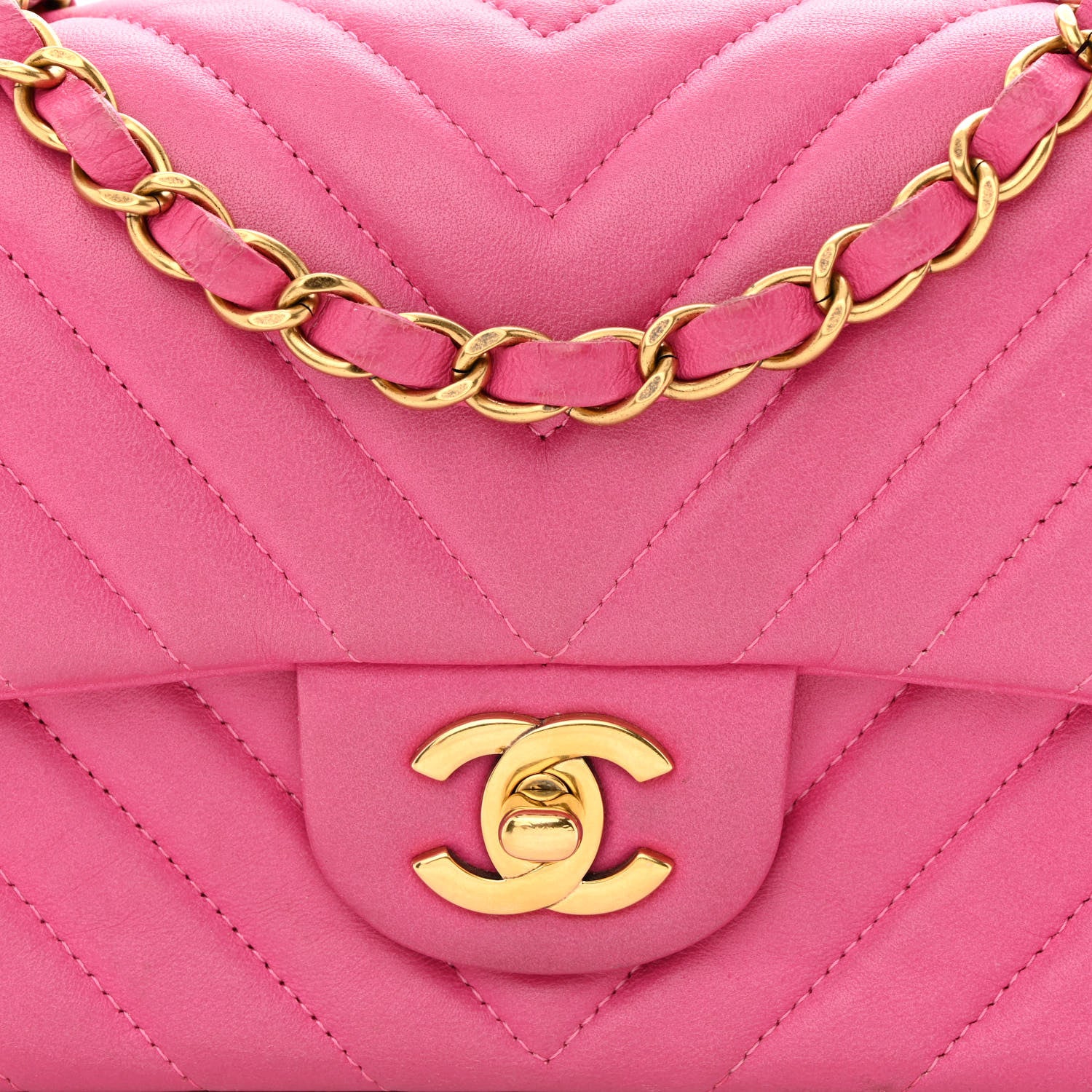 Chanel Lambskin Chevron Quilted Mini Rectangular Flap Dark Pink 9 of 12