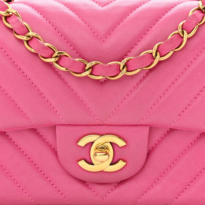 Chanel Lambskin Chevron Quilted Mini Rectangular Flap Dark Pink 9 of 12