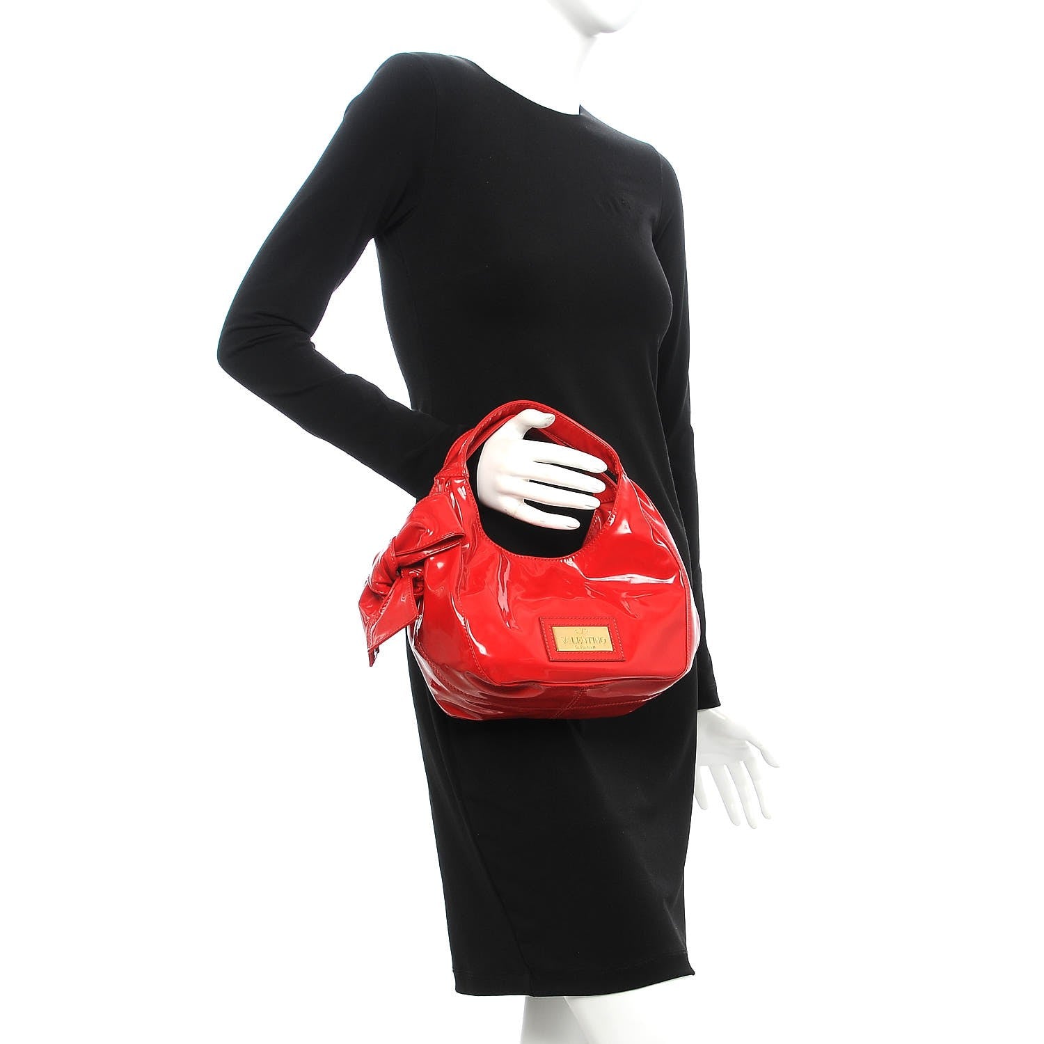 Valentino Garavani Patent Lacca Small Nuage Bow Hobo Red 2 of 10