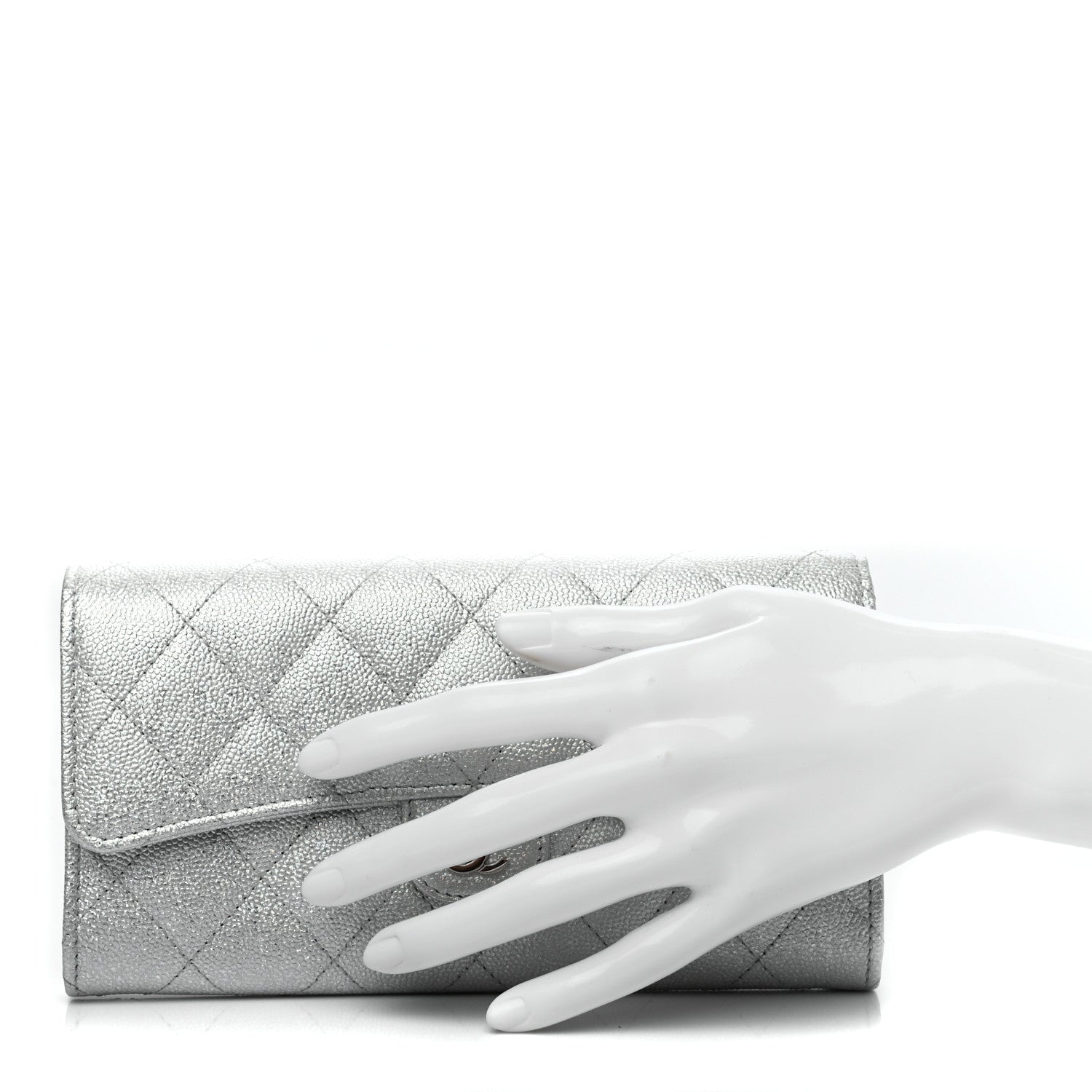Chanel Glittered Metallic Caviar Quilted Large Flap Wallet Silver 2 of 7