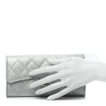 Chanel Glittered Metallic Caviar Quilted Large Flap Wallet Silver 2 of 7