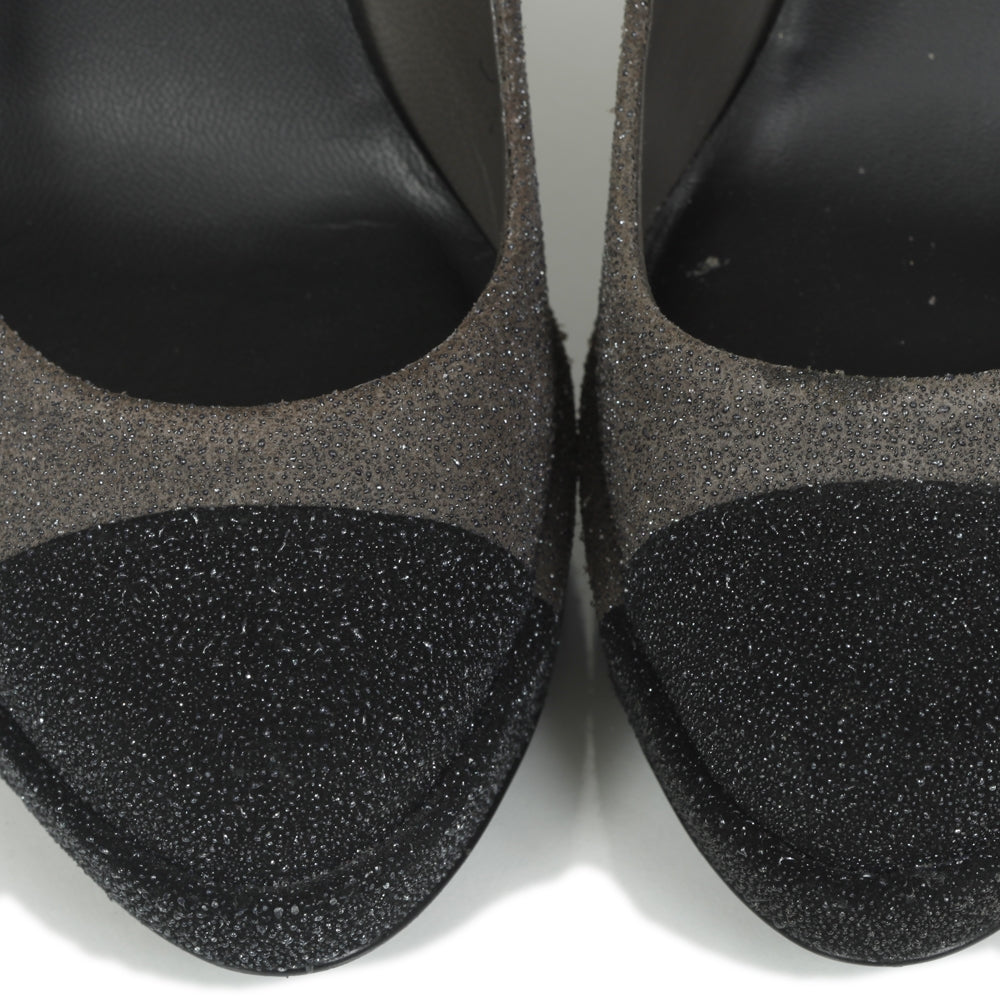 Chanel Glitter Cap Toe Platform Pumps 36 Black Grey 10 of 11
