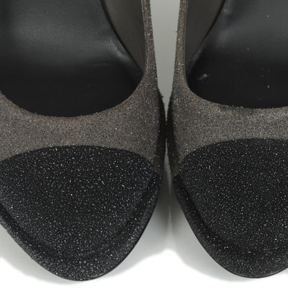 Chanel Glitter Cap Toe Platform Pumps 36 Black Grey 10 of 11