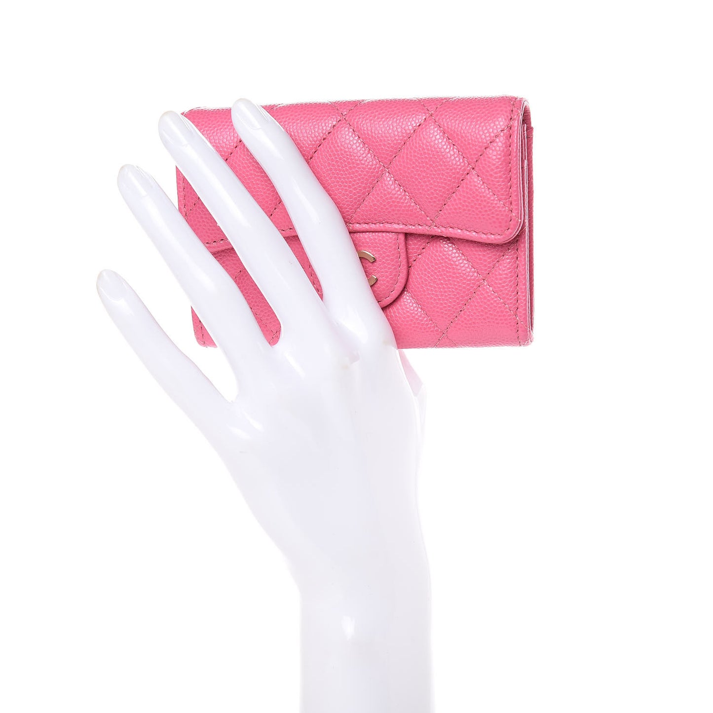 Caviar Quilted Flap Card Holder Pink