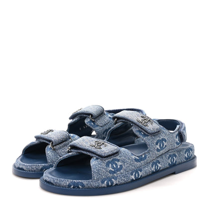 Chanel Denim CC Velcro Dad Chain CC Slide Sandals 38 Blue 4 of 10