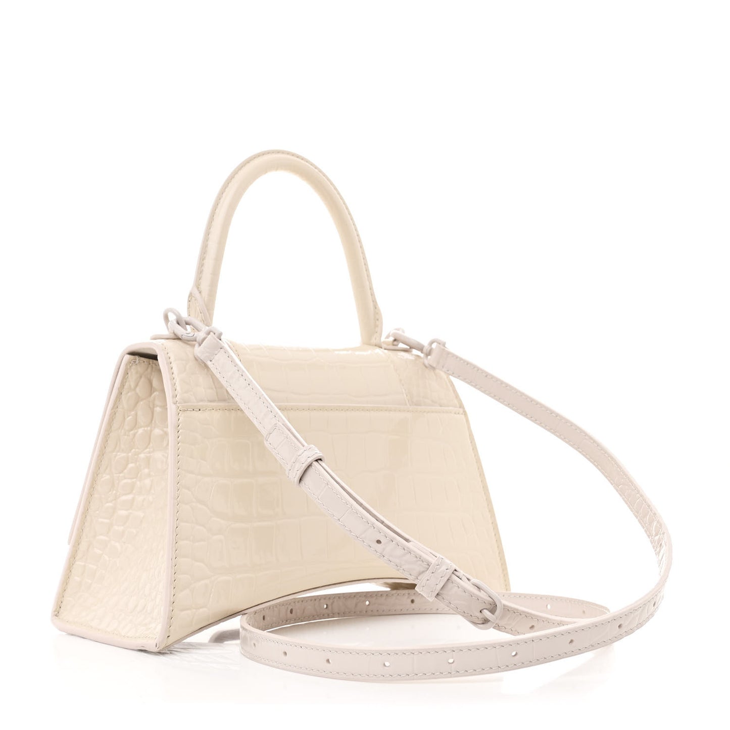 Shiny Calfskin Monochrome Crocodile Embossed Small Hourglass Top Handle Bag Nacre