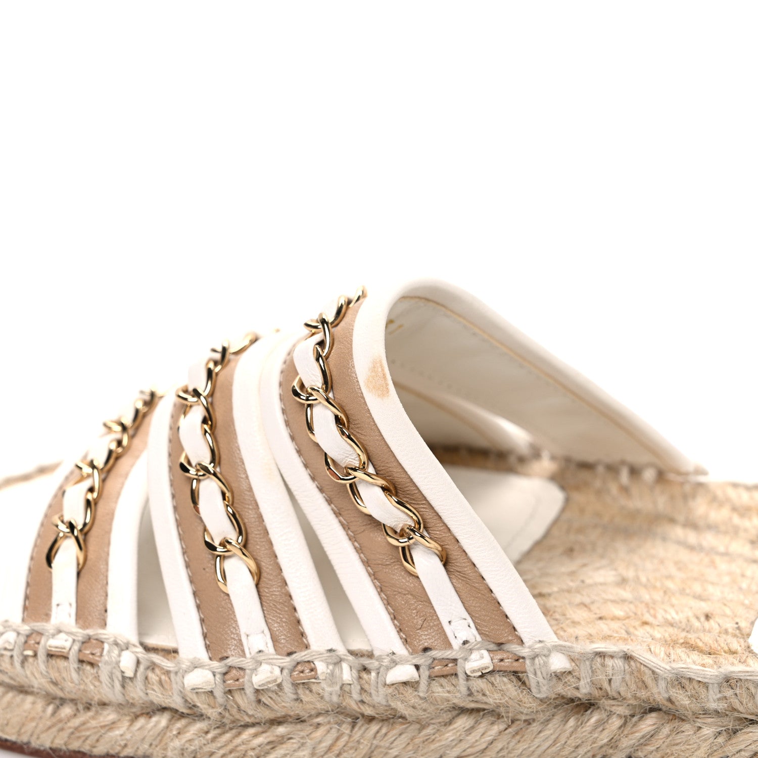 Chanel Lambskin Chain Espadrille Slip On Sandals 36 White 11 of 11