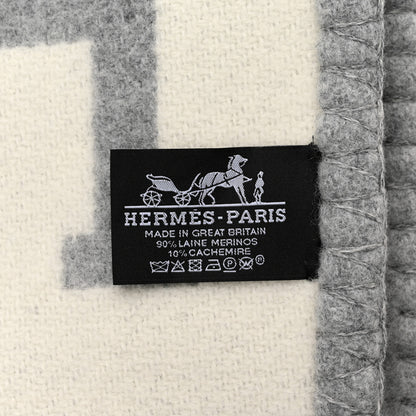 Hermes Wool Cashmere Avalon III Blanket Ecru Gris Clair 3 of 3