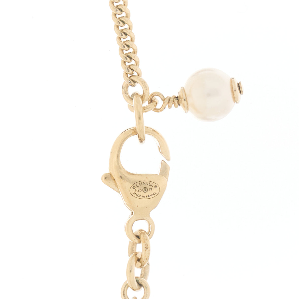 Crystal Pearl CC Heart Drop Chain Necklace Gold