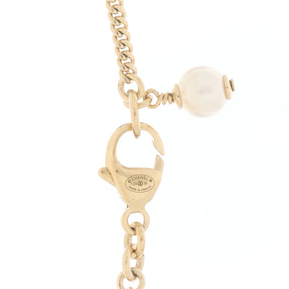 Chanel Crystal Pearl CC Heart Drop Chain Necklace Gold 4 of 5